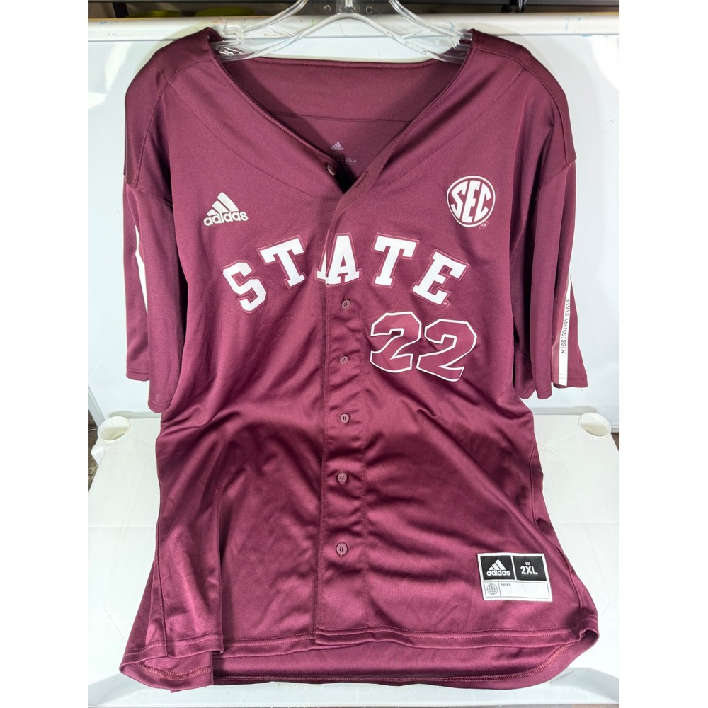 Adidas Mississippi State Bulldogs Baseball Jersey 2XL SEC Embroidered Patch